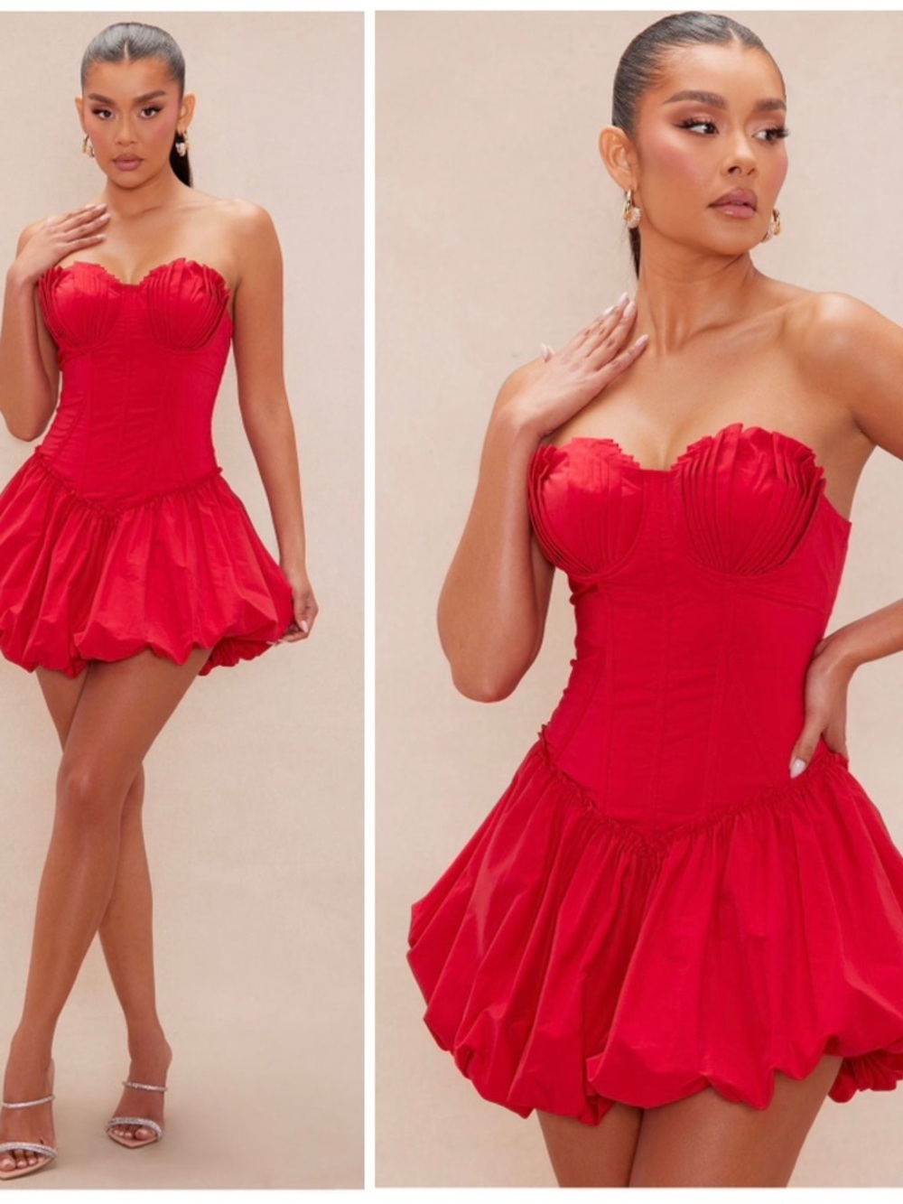 Fashion Nova Luxe Red Bubble Mini Dress Strapless Corset Size 1X Sweetheart